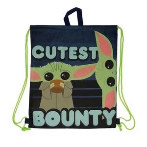 Star Wars Mandalorian Grogu Cutest Bounty Kids Drawstring Backpack Navy Blue